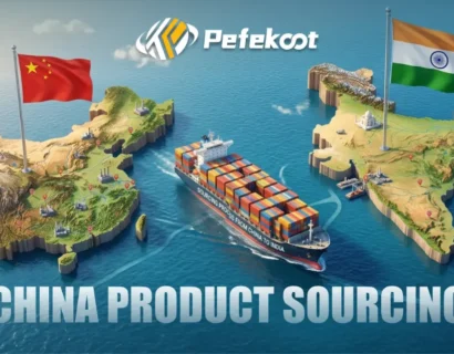 Cargo ship sailing from China to India on a 3D map, representing Pefekoot's expert China product sourcing and doorstep DDP logistics services.